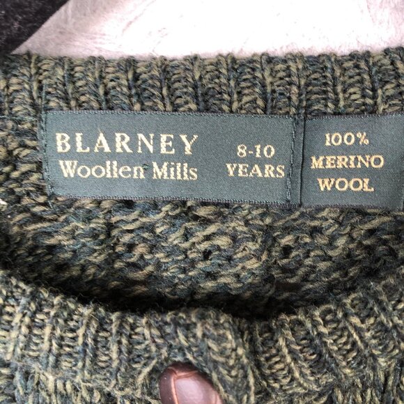 Blarney Woollen Mills Sweater Youth 8-10 Green Merino Wool Cable Knit Cardigan - Picture 6 of 12